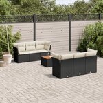 vidaXL Salon de jardin 7 Pièces avec coussins noir résine tressée