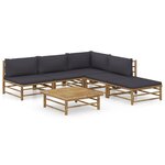 Salon de jardin meuble d'extérieur ensemble de mobilier 6 pièces avec coussins gris foncé bambou 02_0016784