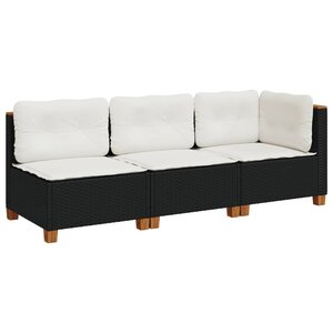 vidaXL Canapé de jardin avec coussins 3 places noir résine tressée