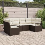 Ensemble de canapé de jardin 6 pièces avec coussins marron en rattan poly