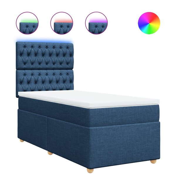 vidaXL Sommier à lattes de lit avec matelas Bleu 90x190 cm Tissu