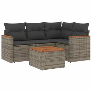 vidaXL Salon de jardin 5 Pièces avec coussins gris résine tressée