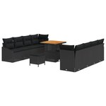 Canapé de Jardin 11 Pièces avec Coussins Noir Rattan