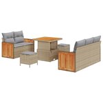 Ensemble de canapés de jardin vidaXL 8 pièces avec coussins beige rotin poly acacia