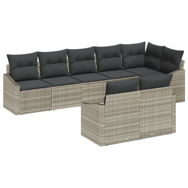 vidaXL Ensemble de Restauration de Jardin 8 Pièces avec Coussins Gris Clair en Poly Rattan