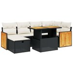 vidaXL Salon de jardin 7 Pièces avec coussins noir résine tressée