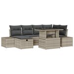 vidaXL Ensemble de canapé de jardin de 7 pièces avec coussins Gris Clair Poly Rotin