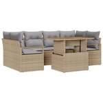 Ensemble de Canapé de Jardin 7 Pièces avec Coussins Beige Rattan Poly