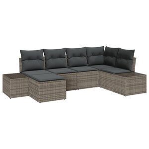 vidaXL Ensemble de Canapés de Jardin 6 Pièces avec Coussins Gris Poly Rattan
