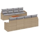 vidaXL Ensemble de canapé de jardin 7 pièces avec coussins beige poly rotin acacia