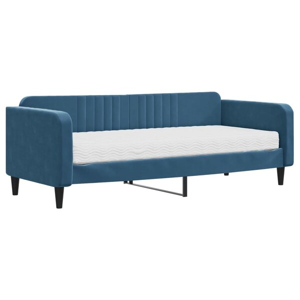 vidaXL Lit de jour avec matelas bleu 90x200 cm velours