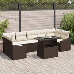 vidaXL Ensemble de Canapés de Jardin 8 Pièces avec Coussins en Poly Rattan Marron