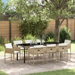 vidaXL Ensemble de salle à manger de jardin 9 pièces avec coussins Beige Rattan Poly