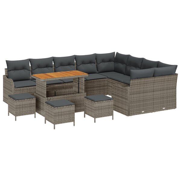 Ensemble de Canapé de Jardin vidaXL de 13 Pièces avec Coussins Gris Poly Rattan Acacia
