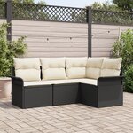 vidaXL Ensemble de canapés de jardin 4 pièces avec coussins Noir Poly Rattan