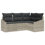 vidaXL Ensemble de salle à manger de jardin 4 pièces avec coussins Gris clair en rotin synthétique