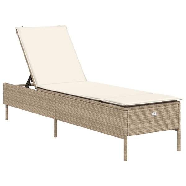 vidaXL Chaise longue avec coussin beige résine tressée