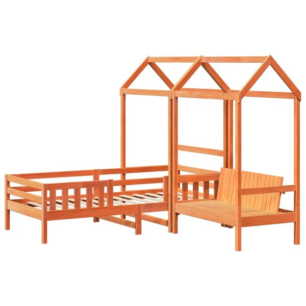 vidaXL Ensemble de lit et de banc avec toit 100x200 cm bois pin massif