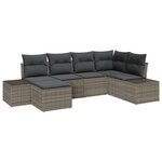 vidaXL Ensemble de Canapés de Jardin 6 Pièces avec Coussins Gris Poly Rattan
