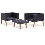 vidaXL Salon de jardin 3 Pièces avec coussins Résine tressée Noir