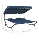 vidaXL Lit de repos d'extérieur avec auvent et oreillers bleu