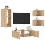 vidaXL Meuble TV muraux 4 Pièces avec lumières LED chêne sonoma