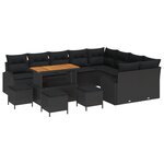 vidaXL Ensemble de 13 Pièces de Sofa de Jardin avec Coussins Noir Poly Rattan Acacia