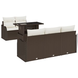 Set de Canapé de Jardin 6 Pièces avec Coussins en Rattan Poly Marron