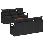 Ensemble de canapé de jardin de 7 pièces vidaXL avec coussins noirs en poly rotin acacia