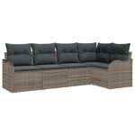 Ensemble de canapé de jardin 5 pièces avec coussins en gris poly rotin