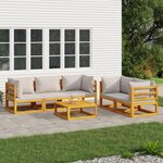vidaXL Salon de jardin 6 Pièces avec coussins gris clair bois massif