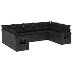 vidaXL Salon de jardin 9 Pièces avec coussins noir résine tressée