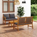vidaXL Salon de jardin 3 Pièces avec coussin Bois d'acacia solide