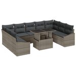 vidaXL Ensemble de canapés de jardin de 10 pièces avec coussins gris en poly rotin