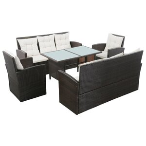 vidaXL Salon de jardin 5 Pièces avec coussins résine tressée marron