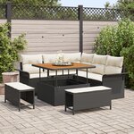 vidaXL Ensemble de canapés de jardin 8 pièces avec coussins noir poly rattan acacia