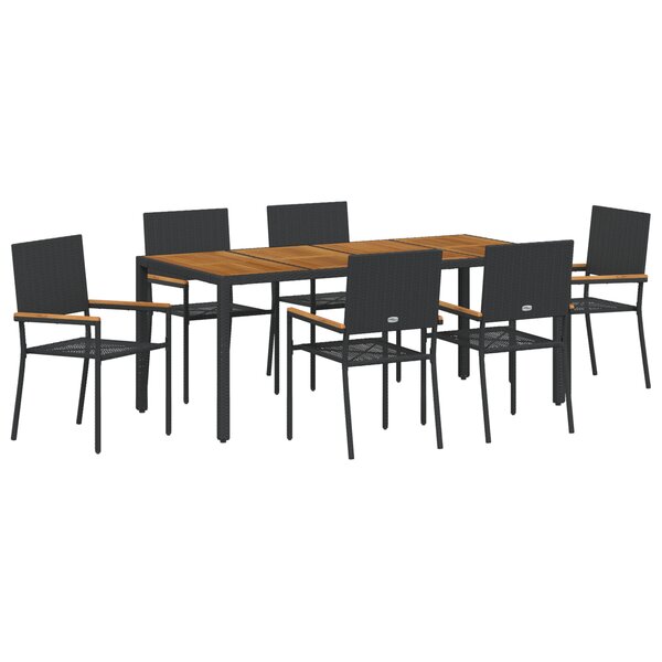 Ensemble de salle à manger de jardin de 7 pièces vidaXL Noir Poly Rattan
