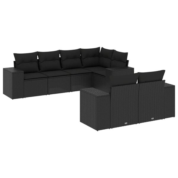 vidaXL Salon de jardin 7 Pièces avec coussins noir résine tressée