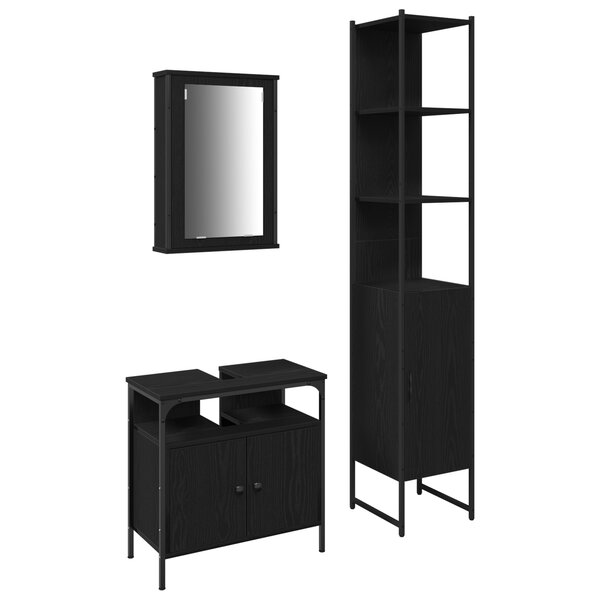 Set de meubles de salle de bain 3 pièces en bois d'ingénierie chêne noir