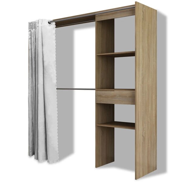 Vidaxl garde-robe avec rideau réglable en largeur 121-168 cm chêne