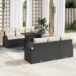 Ensemble de 7 Pièces de Canapés de Jardin avec Coussins en Rattan Poly Noir