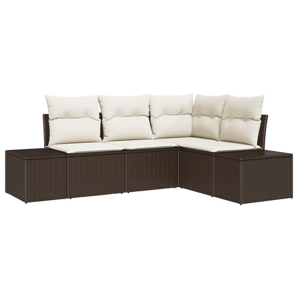 vidaXL Ensemble de canapé de jardin 4 pièces avec coussins marron en poly rattan