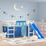 vidaXL Lit mezzanine enfants et rideaux bleu 90x190cm bois pin massif