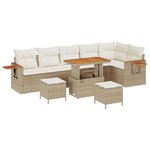 Set de Canapés de Jardin 9 Pièces avec Coussins Beige Poly Rattan Acacia