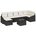 vidaXL Ensemble de canapé de jardin 8 pièces avec coussins en poly-rattan noir