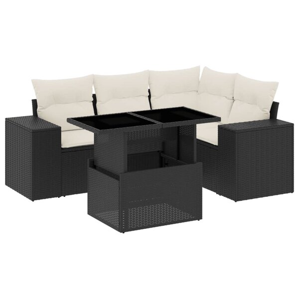 vidaXL Salon de jardin 5 Pièces avec coussins noir résine tressée