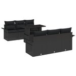 Ensemble de canapé jardin vidaXL 7 pièces avec coussins Noir Rattan Poly