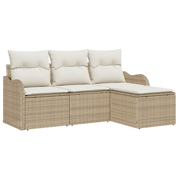 Ensemble Canapés Jardin 4 Pièces avec Coussins Beige Poly Rattan