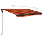 vidaXL Auvent manuel rétractable avec poteaux 3x2 5 m Orange et marron