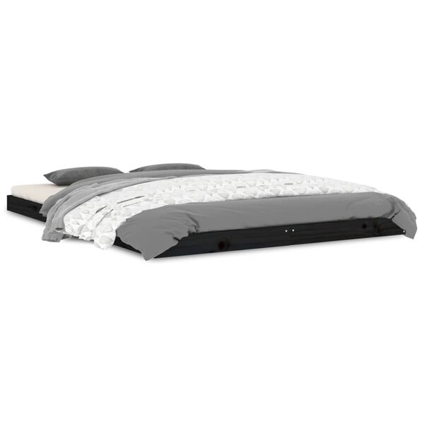 vidaXL Cadre de lit noir 135x190 cm double bois de pin massif